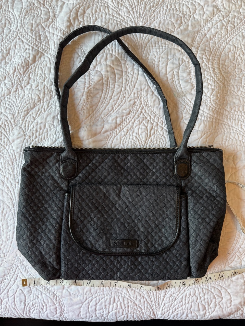 Vera Bradley Black Quilted Tote with Front Flap Pocket